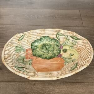 Vtg Ceramic Serving Bowl Platter Vegetable Vietri Majolica Italy White Farmhouse